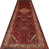 Handwoven Hamadan Oriental village carpet by Orientmattor, 303x80 cm, featuring traditional nomad design and intricate patterns.
