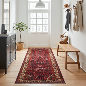 Handknuten Hamadan Oriental village carpet by Orientmattor, 303x80 cm, featuring intricate traditional nomad design and warm earthy tones.