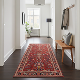 Handwoven Hamadan Oriental village carpet by Orientmattor, 314x78 cm with intricate traditional patterns on a woven textile background.