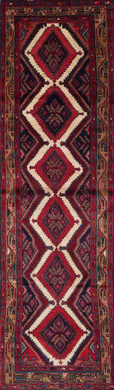 Handwoven Hamadan Persian village rug by Orientmattor, 325x90 cm, featuring intricate nomad carpet patterns.