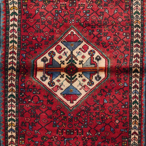 Handwoven Hamadan Persian village carpet by Orientmattor, 325 x 94 cm, featuring intricate traditional patterns.