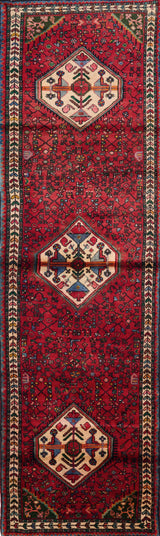 Handwoven Hamadan Persian village carpet by Orientmattor, 325 x 94 cm, featuring intricate traditional patterns.