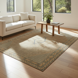 Vintage Orientmattor handwoven oriental rug in red, beige, and blue with intricate patterns, measuring 370 x 310 cm.