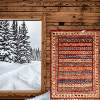 Orientmattor Ariana 59996 Ziegler/Kazak rug with intricate patterns in warm tones, detailed close-up of woven textile design.