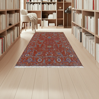 Orientmattor Ghazni 64979 Ziegler/Kazak rug with intricate geometric patterns and rich earthy tones, detailed close-up view.