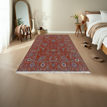 Orientmattor Ghazni 64979 Ziegler/Kazak rug with intricate geometric patterns and warm earthy tones, detailed close-up image.