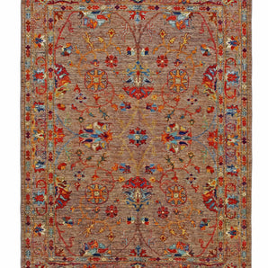 Orientmattor Ghazni 64981 Ziegler/Kazak rug with intricate geometric patterns in warm earth tones, detailed woven texture.