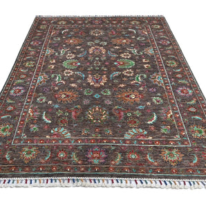 Handwoven Ariana Oriental Ziegler/Kazak rug in beige and red, 206 x 149 cm, showcasing intricate traditional patterns.