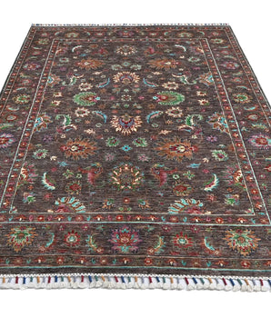 Handwoven Ariana Oriental Ziegler/Kazak rug in beige and red, 206 x 149 cm, showcasing intricate traditional patterns.