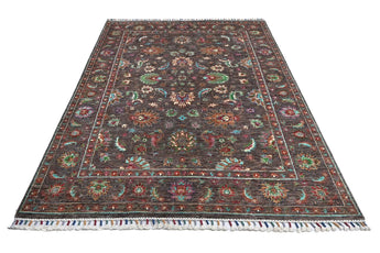 Handwoven Ariana Oriental Ziegler/Kazak rug in beige and red, 206 x 149 cm, showcasing intricate traditional patterns.