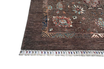 Handwoven Ariana Oriental Ziegler/Kazak rug in beige and brown, 234 x 177 cm with intricate traditional patterns.