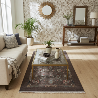 Handwoven Ariana Oriental Ziegler/Kazak rug in beige and brown with intricate patterns, measuring 234x177 cm.