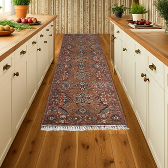 Orientmattor Handknuten Ariana Oriental Ziegler/Kazak rug, 253x81 cm, detailed colorful pattern on woven wool surface.