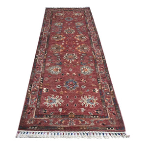 Handwoven Ariana Oriental Ziegler/Kazak rug in beige and brown, 265x86 cm, with intricate geometric patterns.