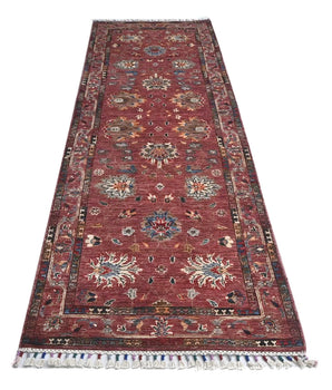Handwoven Ariana Oriental Ziegler/Kazak rug in beige and brown, 265x86 cm, with intricate geometric patterns.