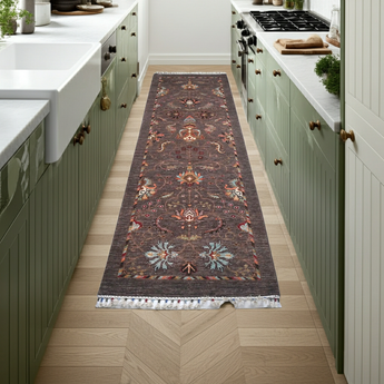 Handwoven Ariana Oriental Ziegler/Kazak rug in beige and brown, 275 x 83 cm, with intricate traditional patterns from Orientmattor.