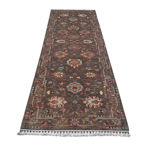 Handwoven Ariana Oriental rug in Ziegler/Kazak style, 283x89 cm by Orientmattor, detailed geometric pattern and rich colors.