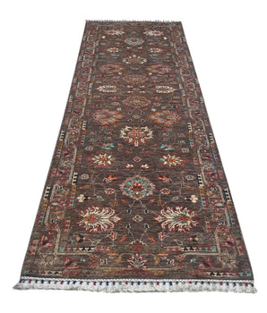Handwoven Ariana Oriental rug in Ziegler/Kazak style, 283x89 cm by Orientmattor, detailed geometric pattern and rich colors.