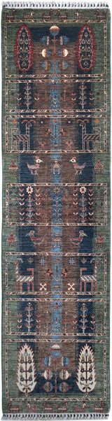 Handknuten Ariana Oriental Ziegler Kazak rug, 290x78 cm, with intricate traditional patterns and vibrant colors.