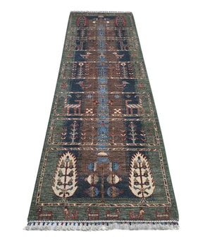 Handknuten Ariana Oriental Ziegler/Kazak rug, 290x78 cm, multicolor, detailed geometric pattern, by Orientmattor.