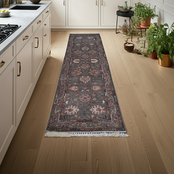 Handwoven Ariana Oriental Ziegler/Kazak rug by Orientmattor, 301 x 85 cm with intricate geometric patterns and rich colors.
