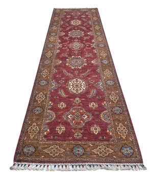 Handknuten Ariana Oriental Ziegler/Kazak rug in beige and brown, 318 x 86 cm, detailed pattern from Orientmattor.