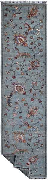Handknuten Ariana Oriental Ziegler/Kazak rug by Orientmattor, 373 x 87 cm, detailed geometric pattern on woven textile.