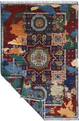 Handwoven contrast Ziegler/Kazak Oriental rug, 150x100 cm, with intricate geometric patterns and rich colors from Orientmattor.
