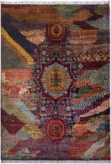 Handwoven Ziegler/Kazak Oriental rug in contrast design, 191 x 127 cm, by Orientmattor, showcasing intricate patterns and rich colors.