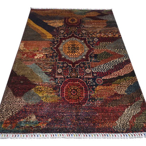 Handwoven Ziegler/Kazak oriental rug with contrasting patterns, 191x127 cm, by Orientmattor.