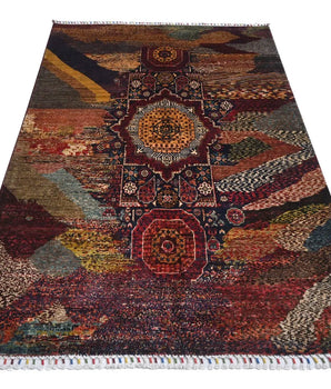Handwoven Ziegler/Kazak oriental rug with contrasting patterns, 191x127 cm, by Orientmattor.