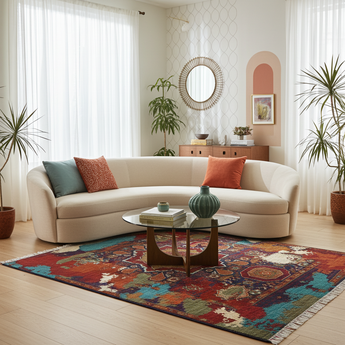Handknuten contrast oriental rug by Orientmattor, Ziegler/Kazak style, 195x152 cm, showcasing intricate patterns and rich colors.