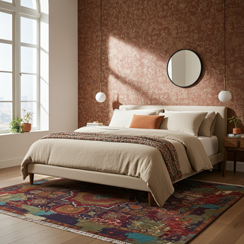 Handknuten contrast oriental rug, Ziegler/Kazak style, 195 x 152 cm, from Orientmattor, with intricate geometric patterns.