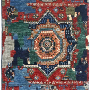 Handwoven Ziegler/Kazak Oriental rug, 290x80 cm, with intricate contrast design, by Orientmattor.