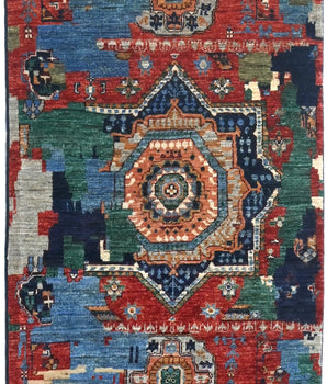 Handwoven Ziegler/Kazak Oriental rug, 290x80 cm, with intricate contrast design, by Orientmattor.