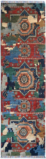 Handwoven Ziegler/Kazak Oriental rug, 290x80 cm, with intricate contrast design, by Orientmattor.