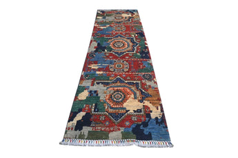 Handwoven Orientmattor Ziegler/Kazak contrast oriental rug, 290x80 cm, featuring intricate patterns and rich colors.