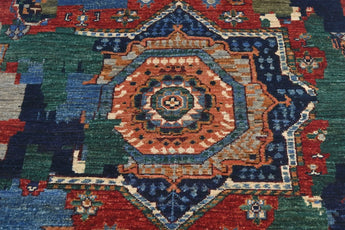 Handwoven Ziegler/Kazak oriental rug in contrast pattern, 290x80 cm, from Orientmattor, with detailed geometric designs.