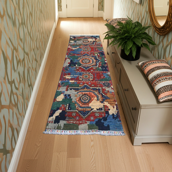 Contrast Oriental handwoven rug by Orientmattor, 290 x 80 cm, featuring Ziegler/Kazak design in a hall setting.