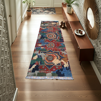 Handknuten Ziegler/Kazak Oriental rug by Orientmattor, 290x80 cm with contrasting patterns and intricate woven details.