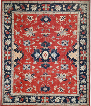 Handwoven contrast Oriental rug by Orientmattor, Ziegler/Kazak style, 295 x 249 cm with intricate traditional patterns.