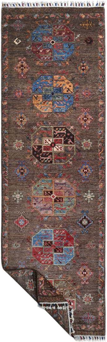 Handwoven Ziegler/Kazak Oriental rug by Orientmattor, 265x85 cm with intricate patterns and vibrant colors.