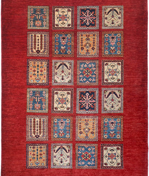 Handwoven Ghazni Oriental rug by Orientmattor, Ziegler/Kazak style, 210x160 cm, detailed pattern and rich colors.