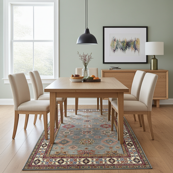 Handwoven Kazak oriental rug by Orientmattor, Ziegler style, 272x188 cm with intricate geometric patterns in warm tones.