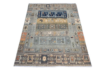 Handwoven Khorjin Oriental rug by Orientmattor, Ziegler/Kazak style, 110x77 cm, detailed geometric patterns in warm tones.