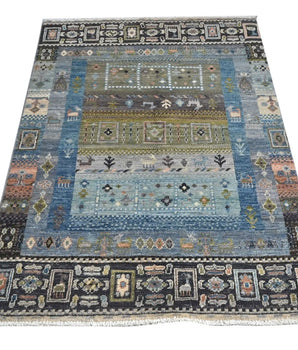 Handwoven Khorjin Oriental rug in Ziegler/Kazak style, 121x82 cm, from Orientmattor, showcasing intricate patterns and rich colors.