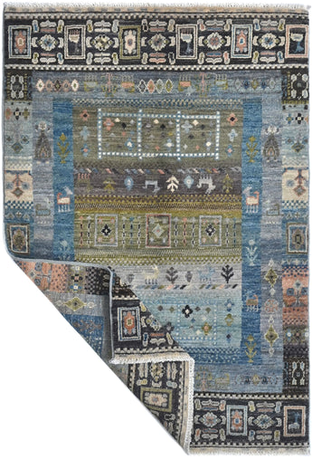 Handwoven Khorjin Oriental rug by Orientmattor, Ziegler/Kazak style, measuring 121x82 cm, with intricate patterns and rich colors.