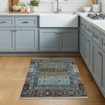 Handwoven Khorjin Oriental rug by Orientmattor, Ziegler/Kazak style, 121x82 cm with intricate traditional patterns.