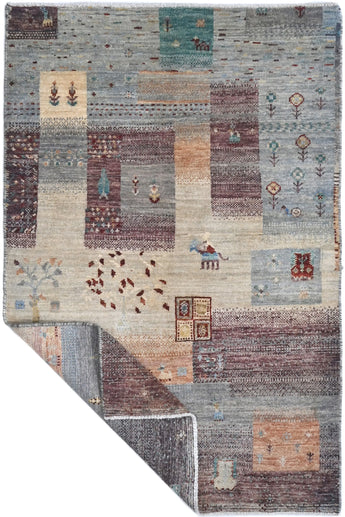 Handwoven Khorjin Oriental rug by Orientmattor, Ziegler/Kazak style, 122x80 cm, detailed geometric patterns on a vibrant rug.