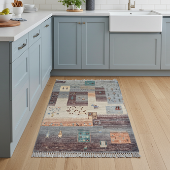 Handwoven Khorjin Oriental rug by Orientmattor, Ziegler/Kazak style, 122x80 cm with intricate patterns and rich colors.